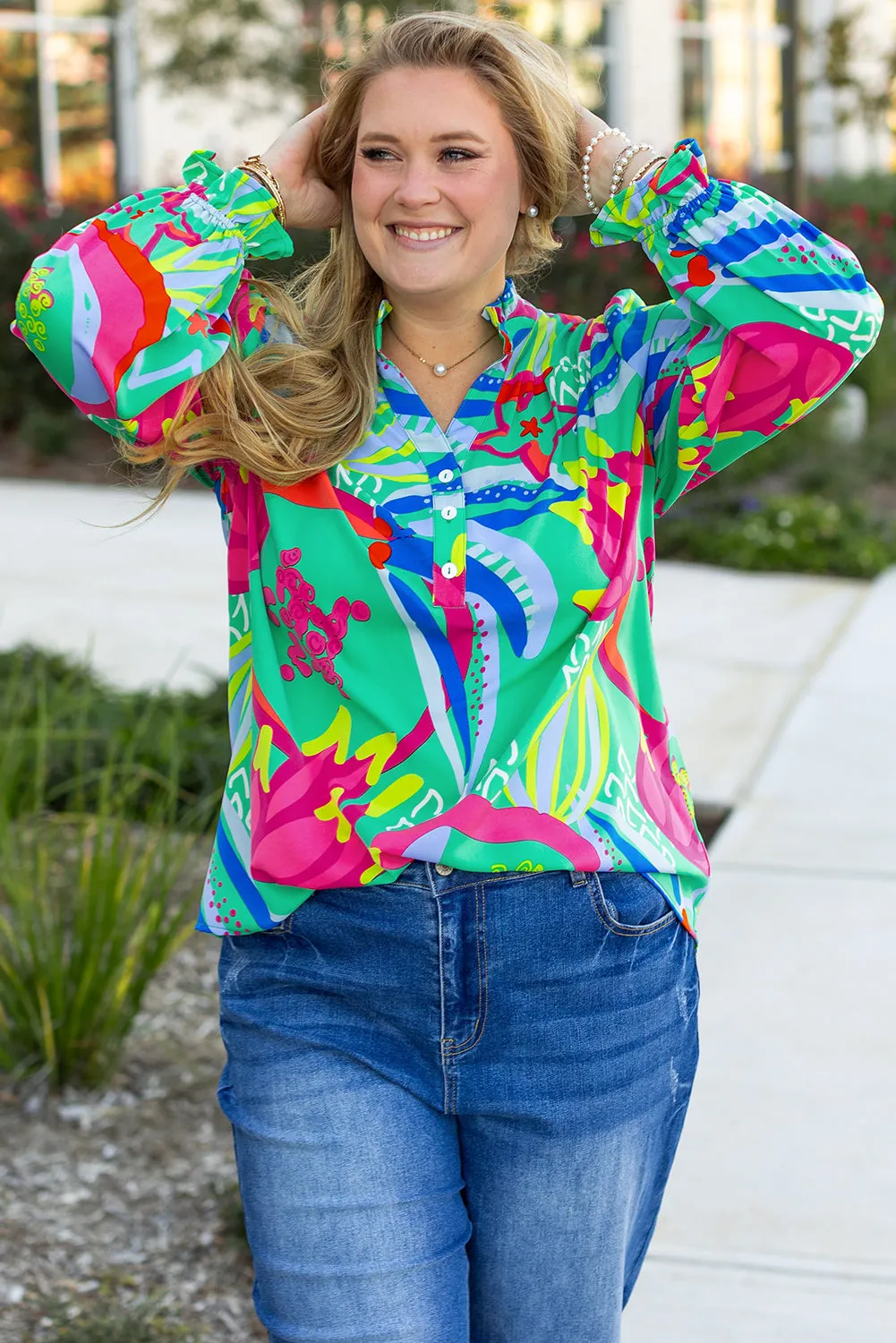 Abstract Printed Plus Size Blouse