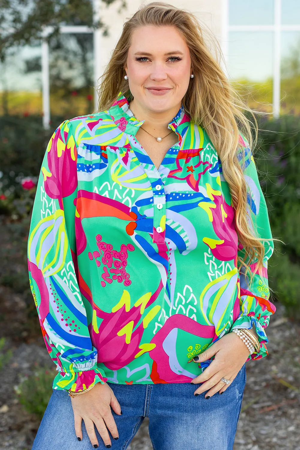 Abstract Printed Plus Size Blouse