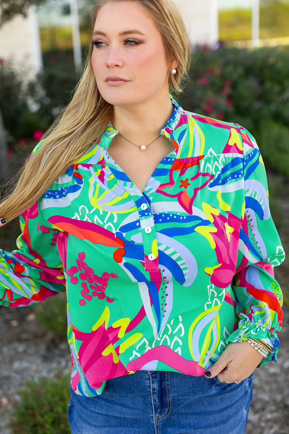 Abstract Printed Plus Size Blouse