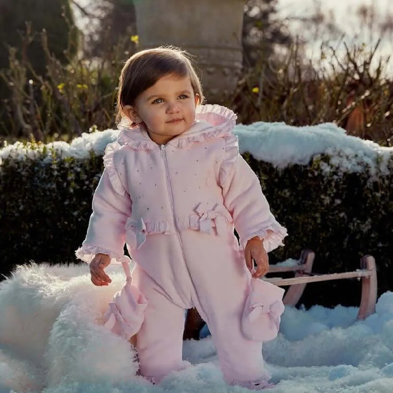 Baby Girls Velour Snowsuit with Booties And Mittens