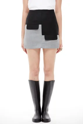 Black and Grey Wool Asymmetric Mini Skirt