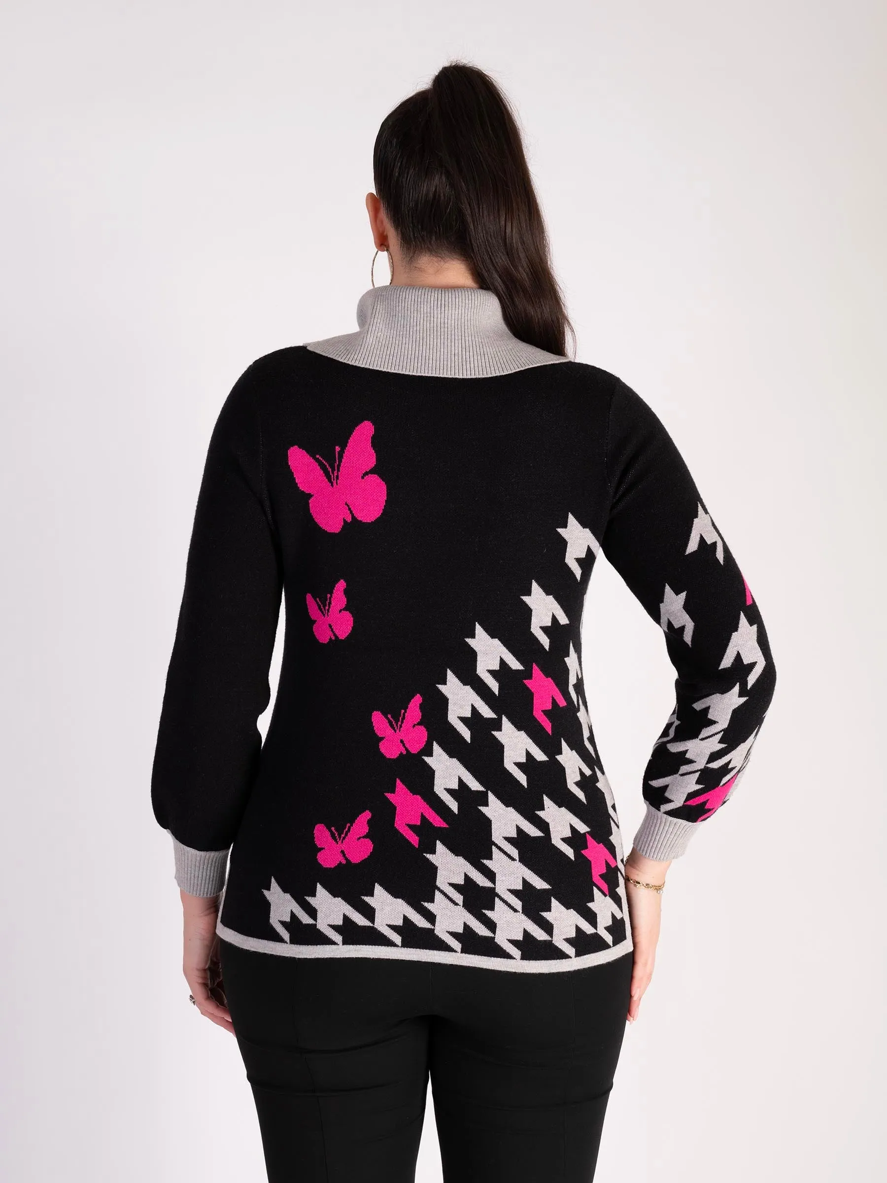 Black/Fuchsia Butterfly Cowl Neck Jumper