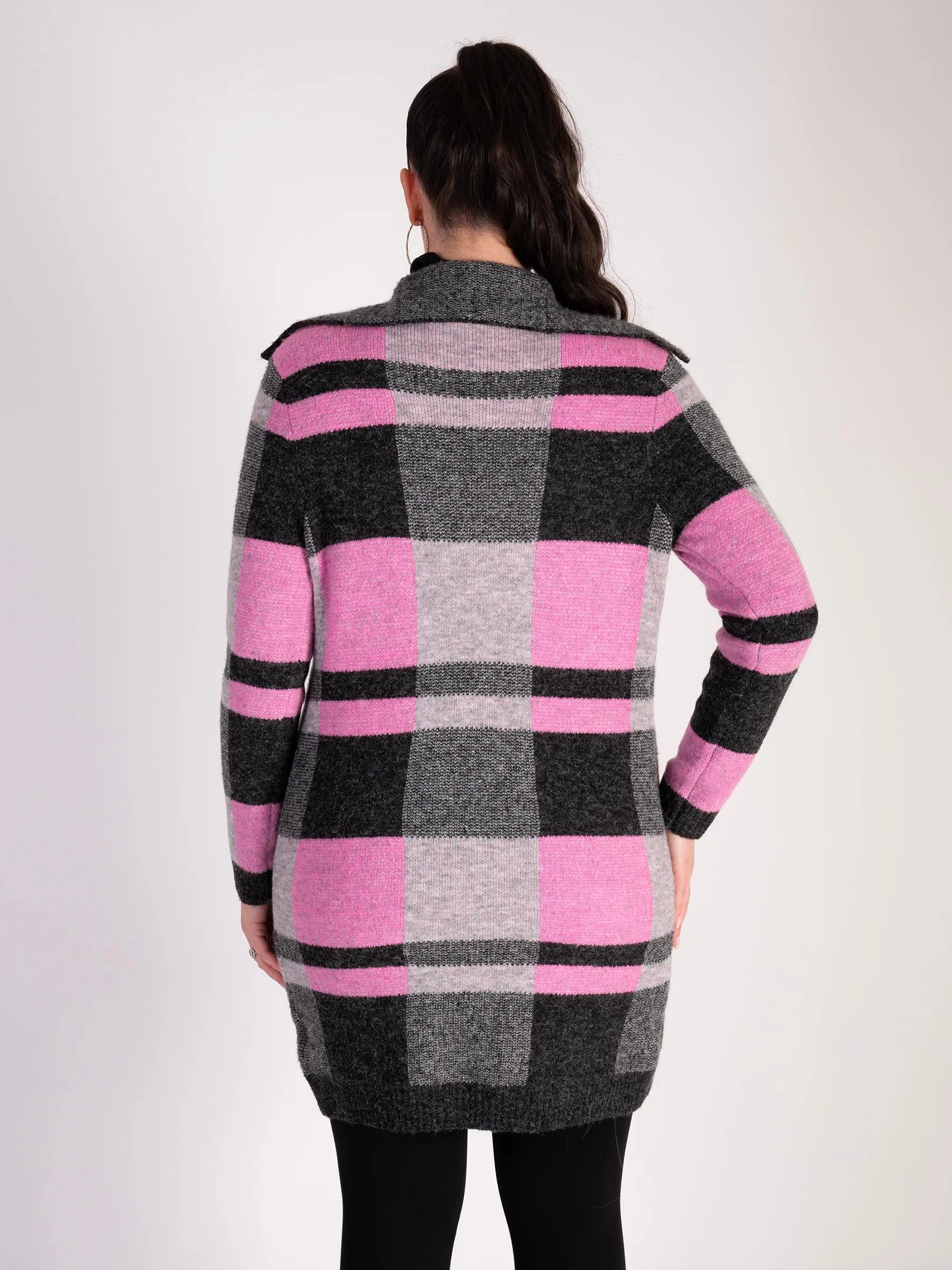 Black/Pink Checked  Knitted Coat