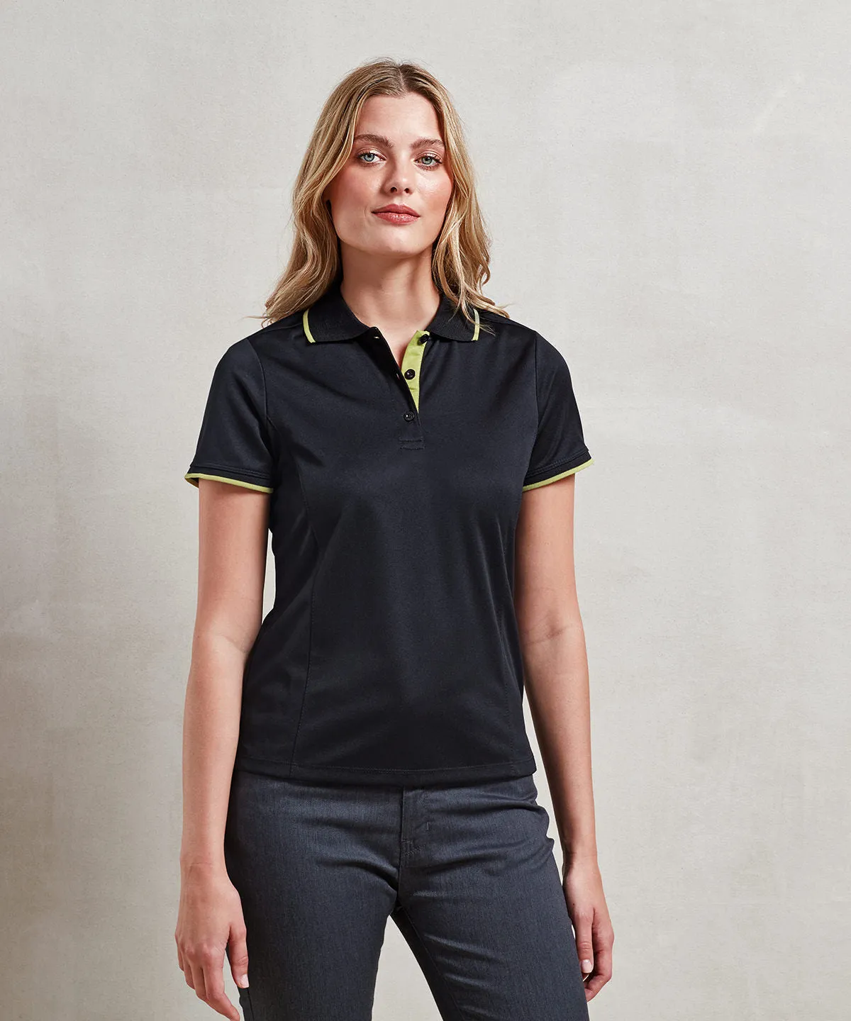 Black/Turquoise - Women's contrast Coolchecker® polo (C)