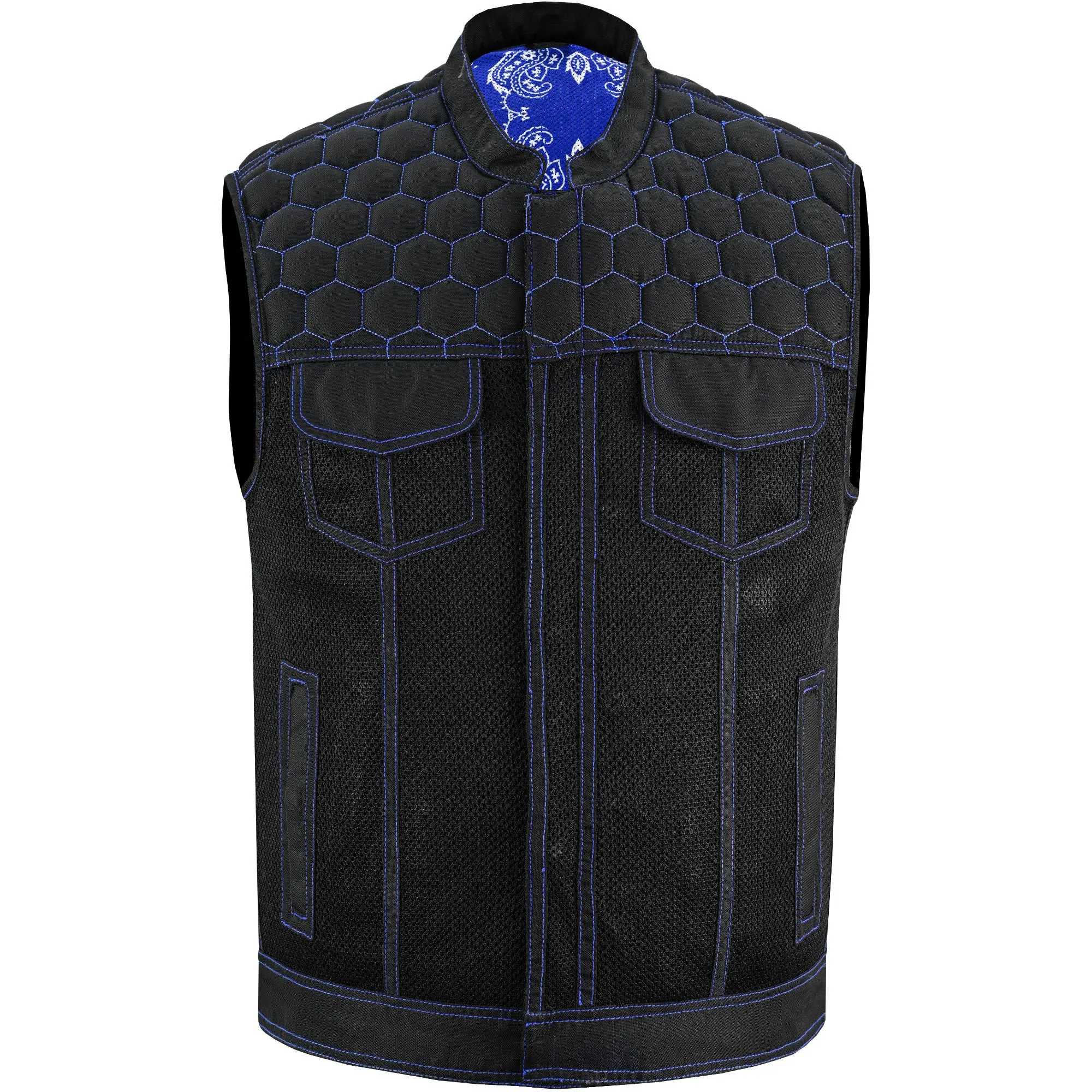 Blue Soul Men’s Black Mesh Textile Vest with Blue Paisley Liner