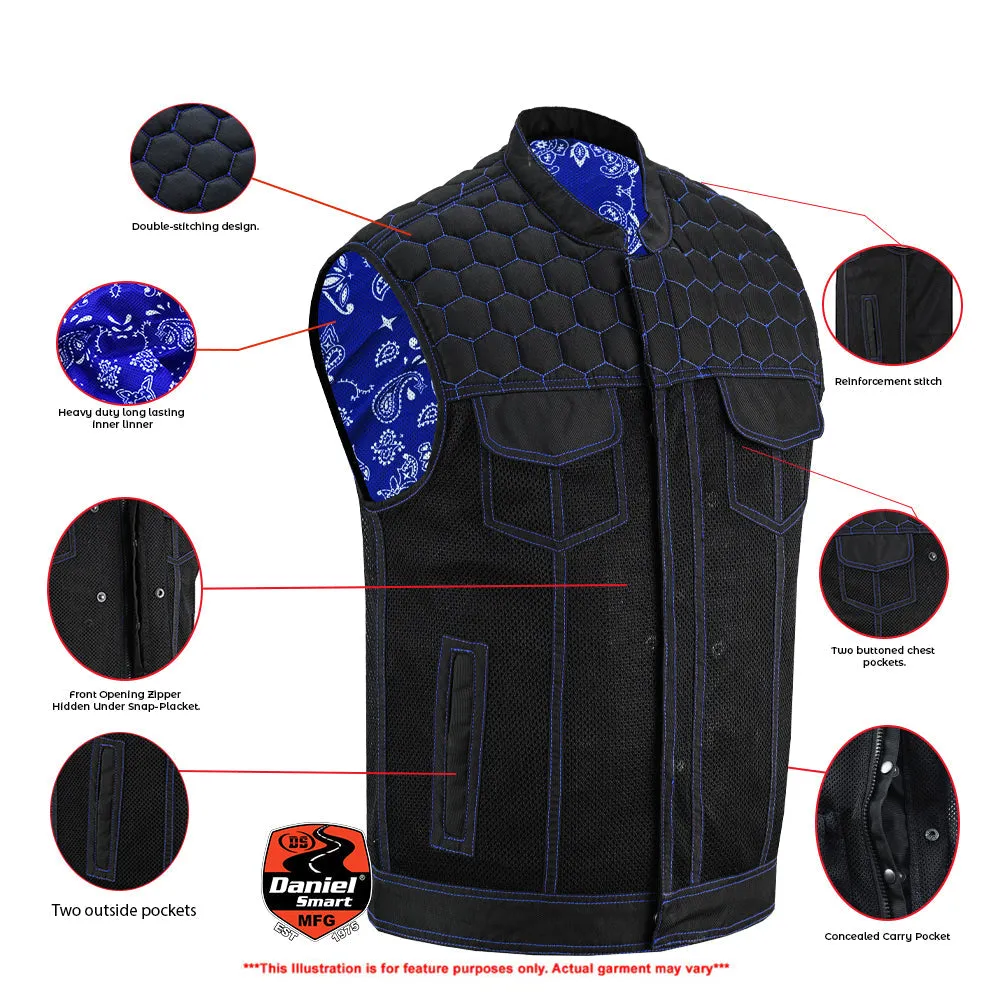 Blue Soul Men’s Black Mesh Textile Vest with Blue Paisley Liner