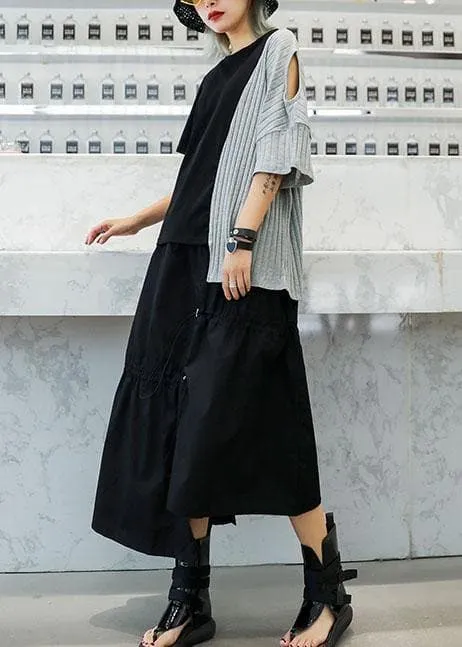 Chic gray patchwork cotton clothes For Women asymmetric hem oversized summer blouses