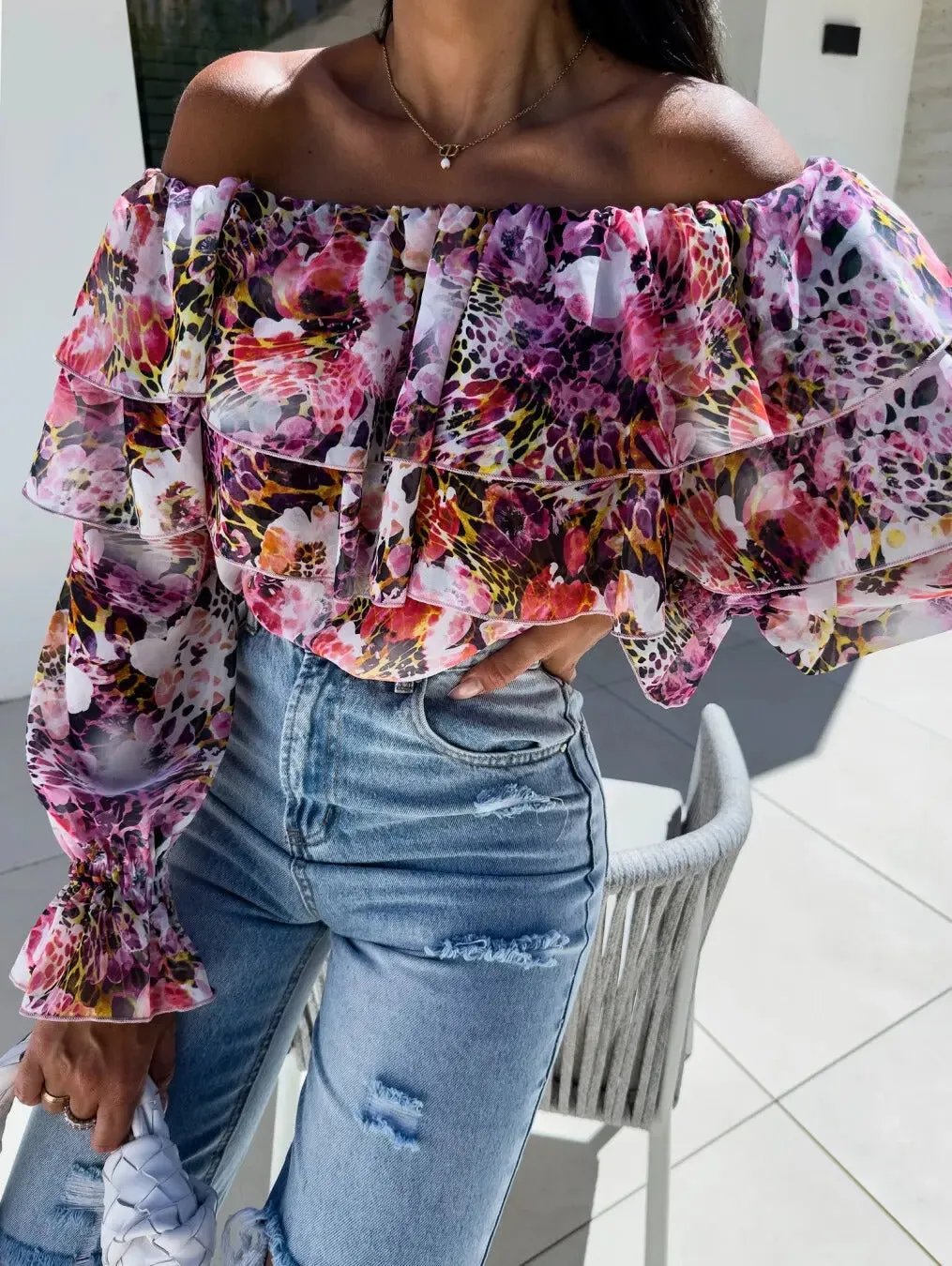 Chic Off-Shoulder Chiffon Blouse for Women