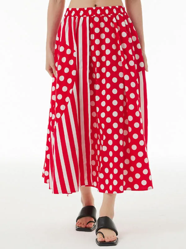 Chicmy-Polka-Dot Split-Joint Striped High Waisted Loose Skirts Bottoms