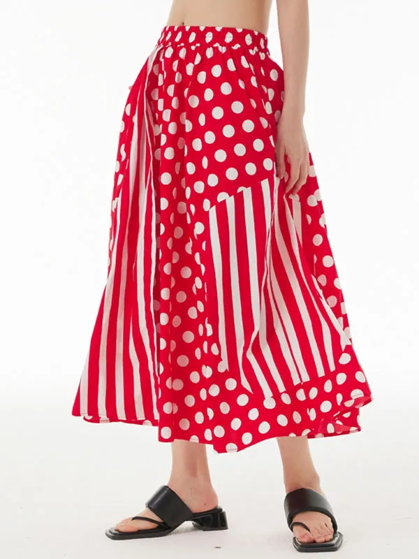 Chicmy-Polka-Dot Split-Joint Striped High Waisted Loose Skirts Bottoms