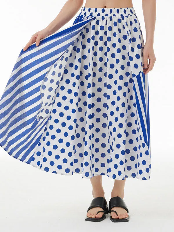 Chicmy-Polka-Dot Split-Joint Striped High Waisted Loose Skirts Bottoms