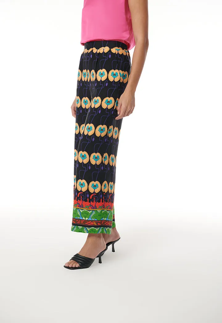 Choice Printed Wide Leg Trouser With Border Print