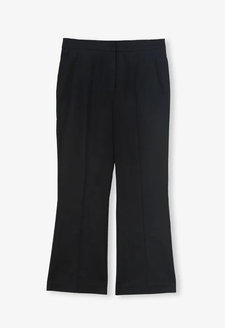 Choice Single Tone Straight Legs Pintuck Trousers Black