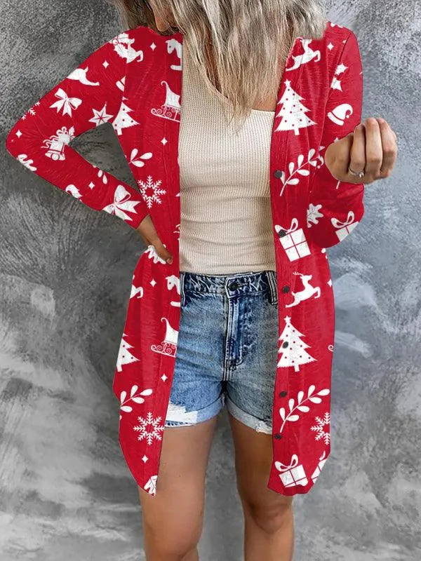 Cozy Christmas-Themed Women's Knit Cardigan - Holiday Sweater for Festive Occasions