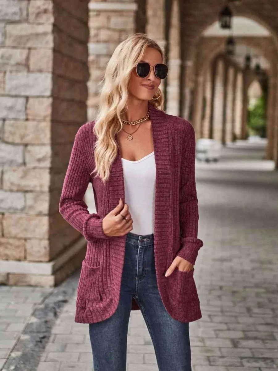 Cozy Elegance Open Front Cardigan with Pockets