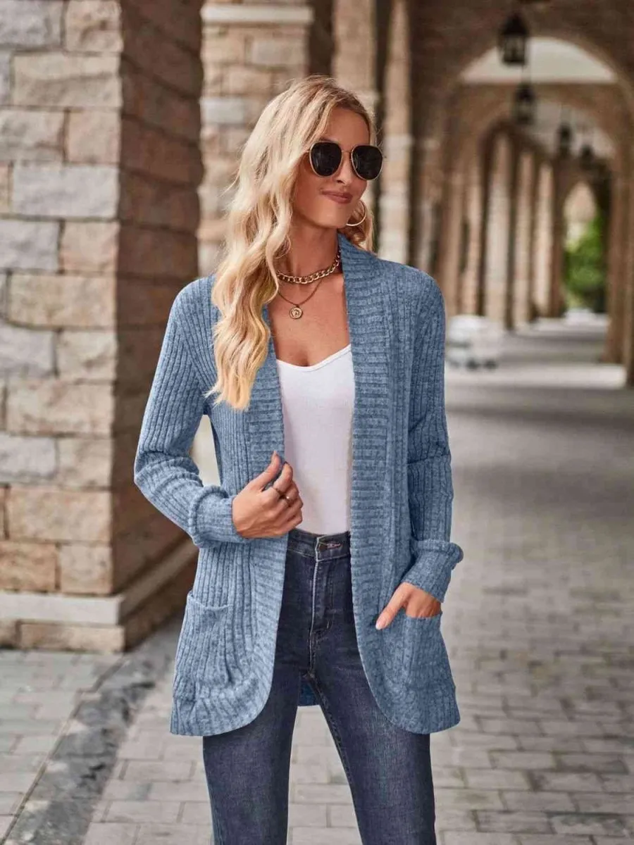 Cozy Elegance Open Front Cardigan with Pockets