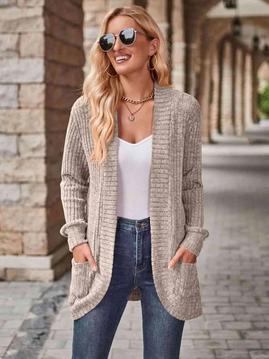 Cozy Elegance Open Front Cardigan with Pockets