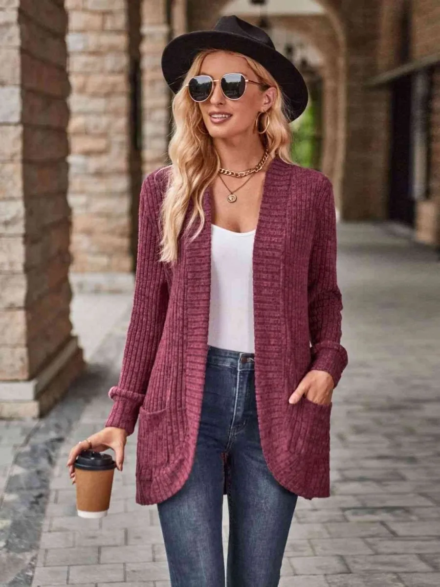 Cozy Elegance Open Front Cardigan with Pockets