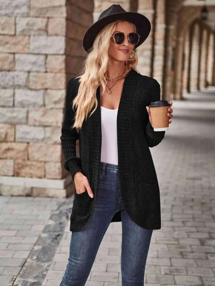 Cozy Elegance Open Front Cardigan with Pockets