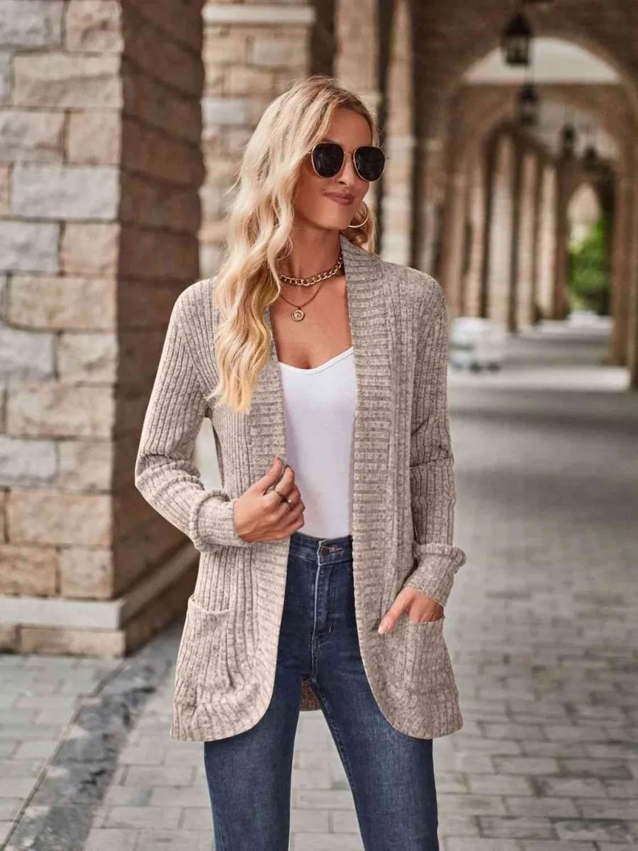 Cozy Elegance Open Front Cardigan with Pockets