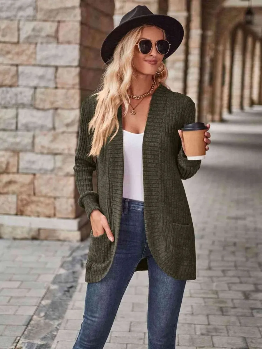 Cozy Elegance Open Front Cardigan with Pockets