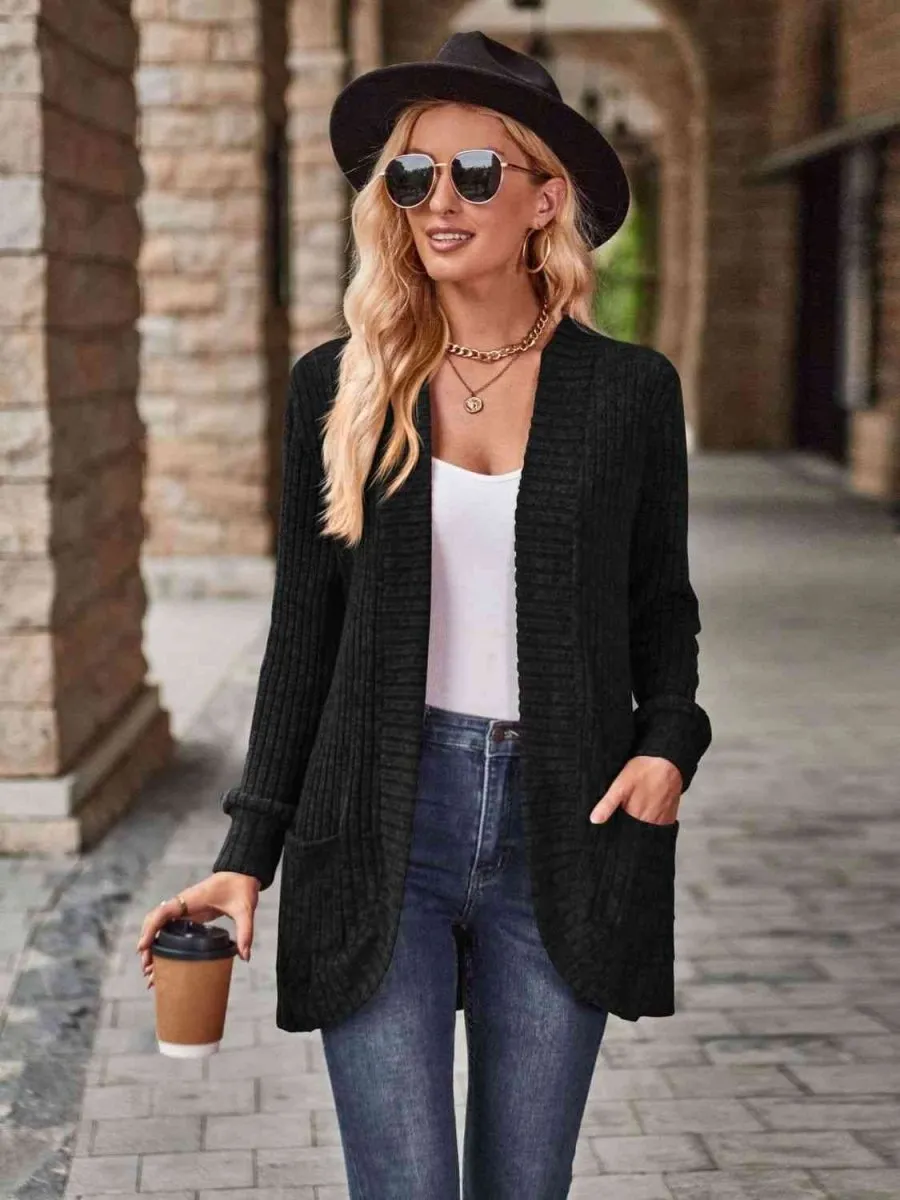 Cozy Elegance Open Front Cardigan with Pockets