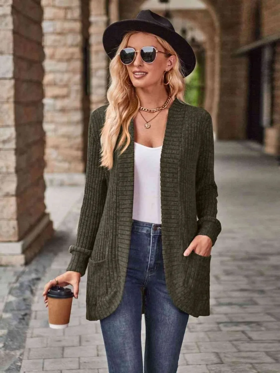 Cozy Elegance Open Front Cardigan with Pockets