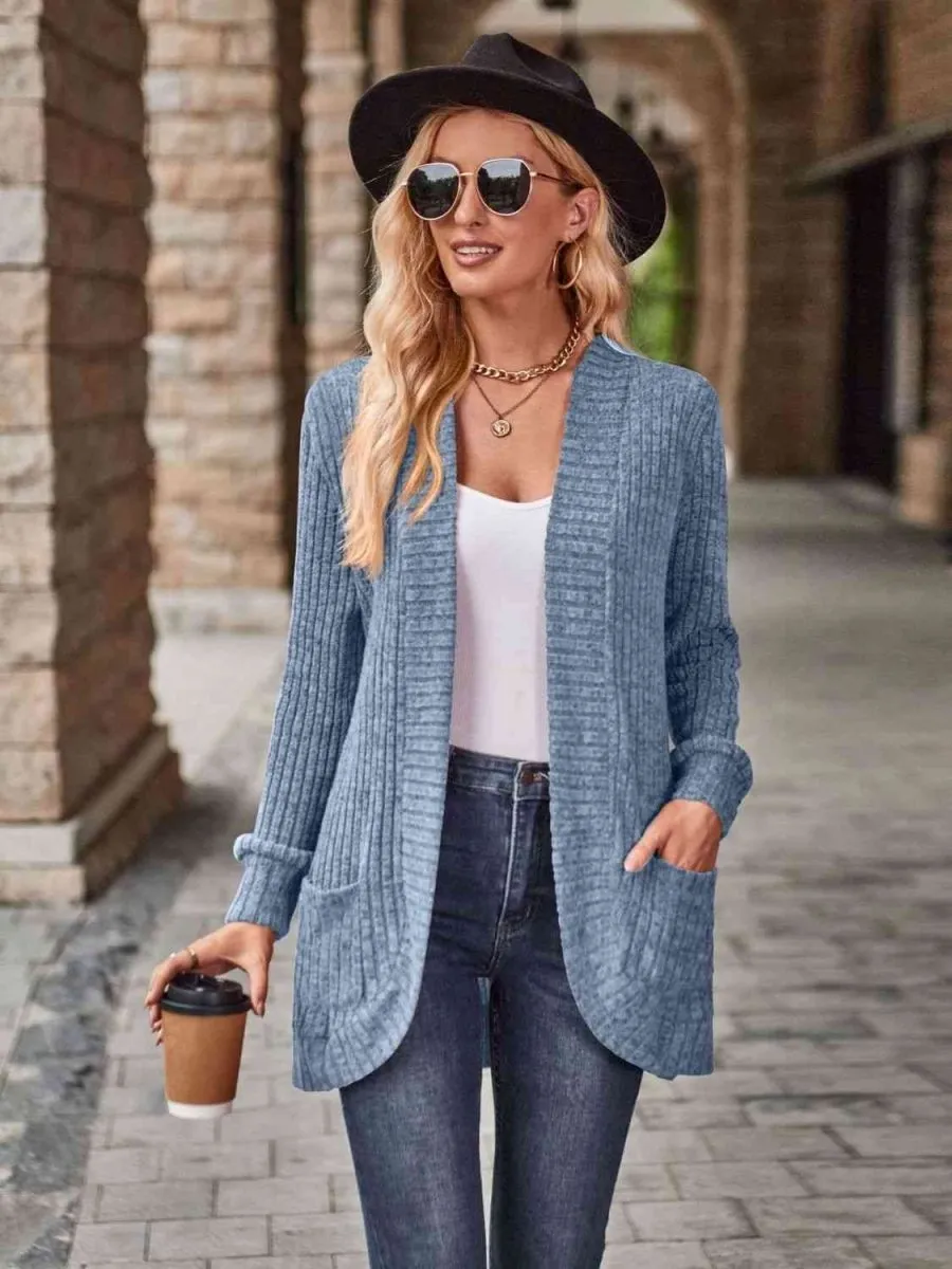 Cozy Elegance Open Front Cardigan with Pockets