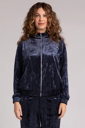 Crinkle Velvet Zip Front Warm Up | Navy