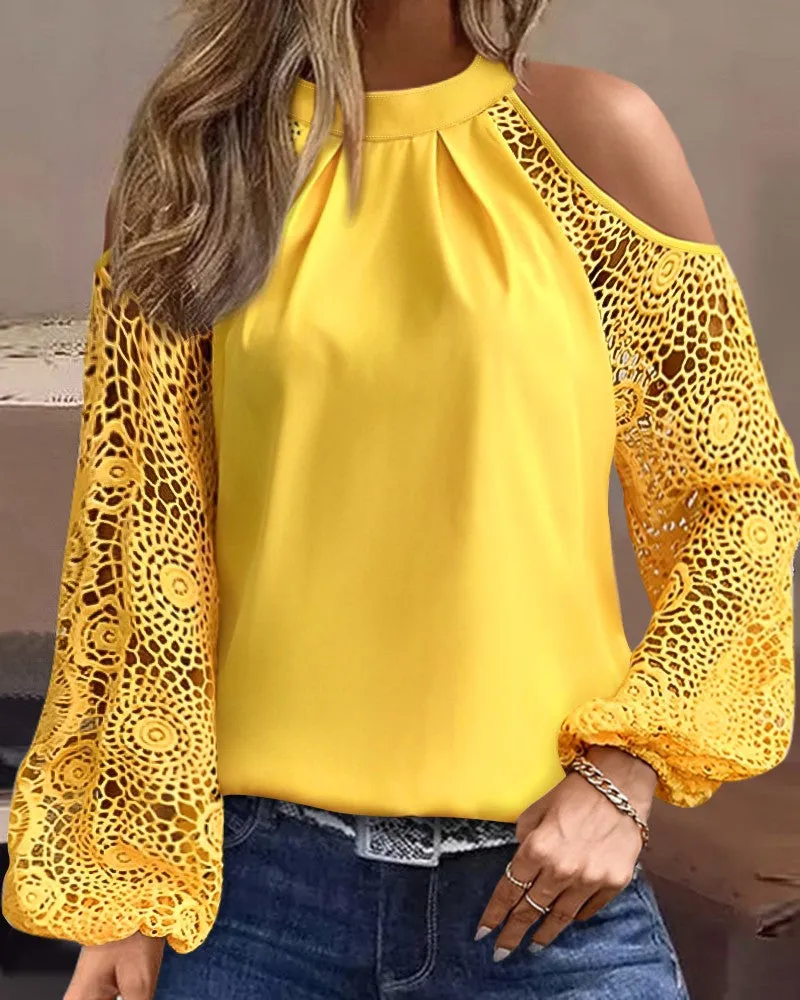 Crochet Lace Patch Cold Shoulder Top