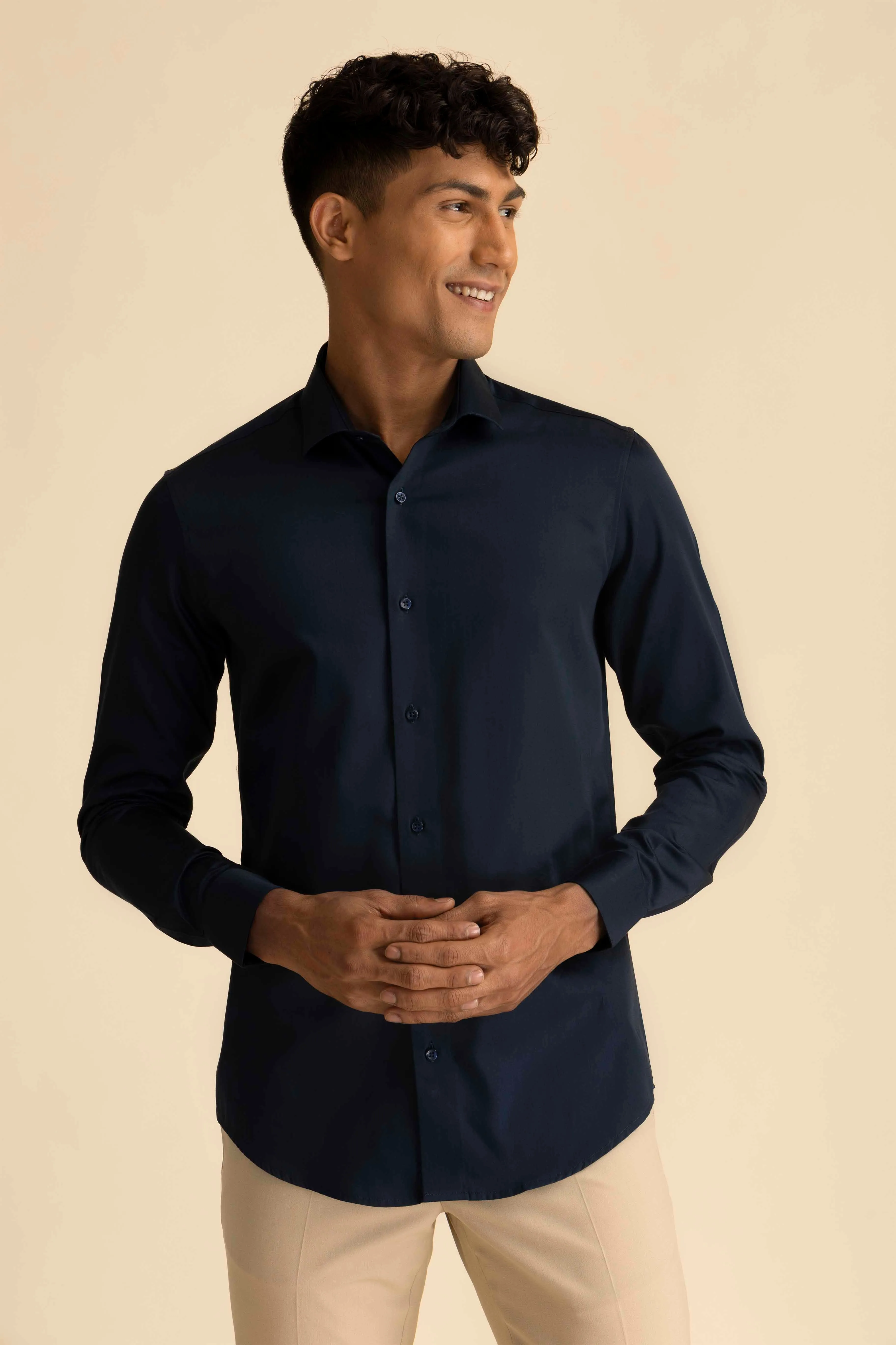 Deep Navy Sateen Shirt