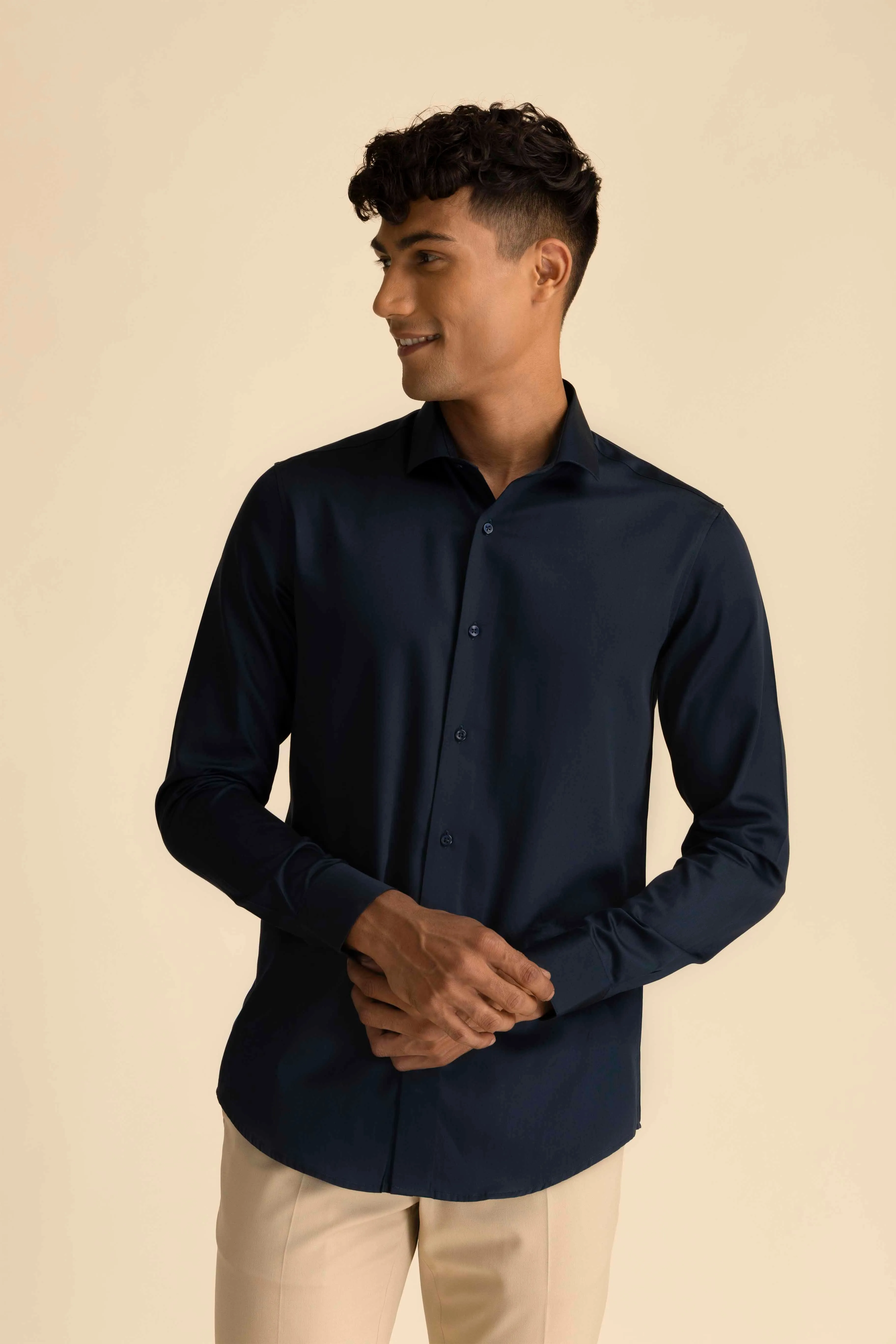 Deep Navy Sateen Shirt