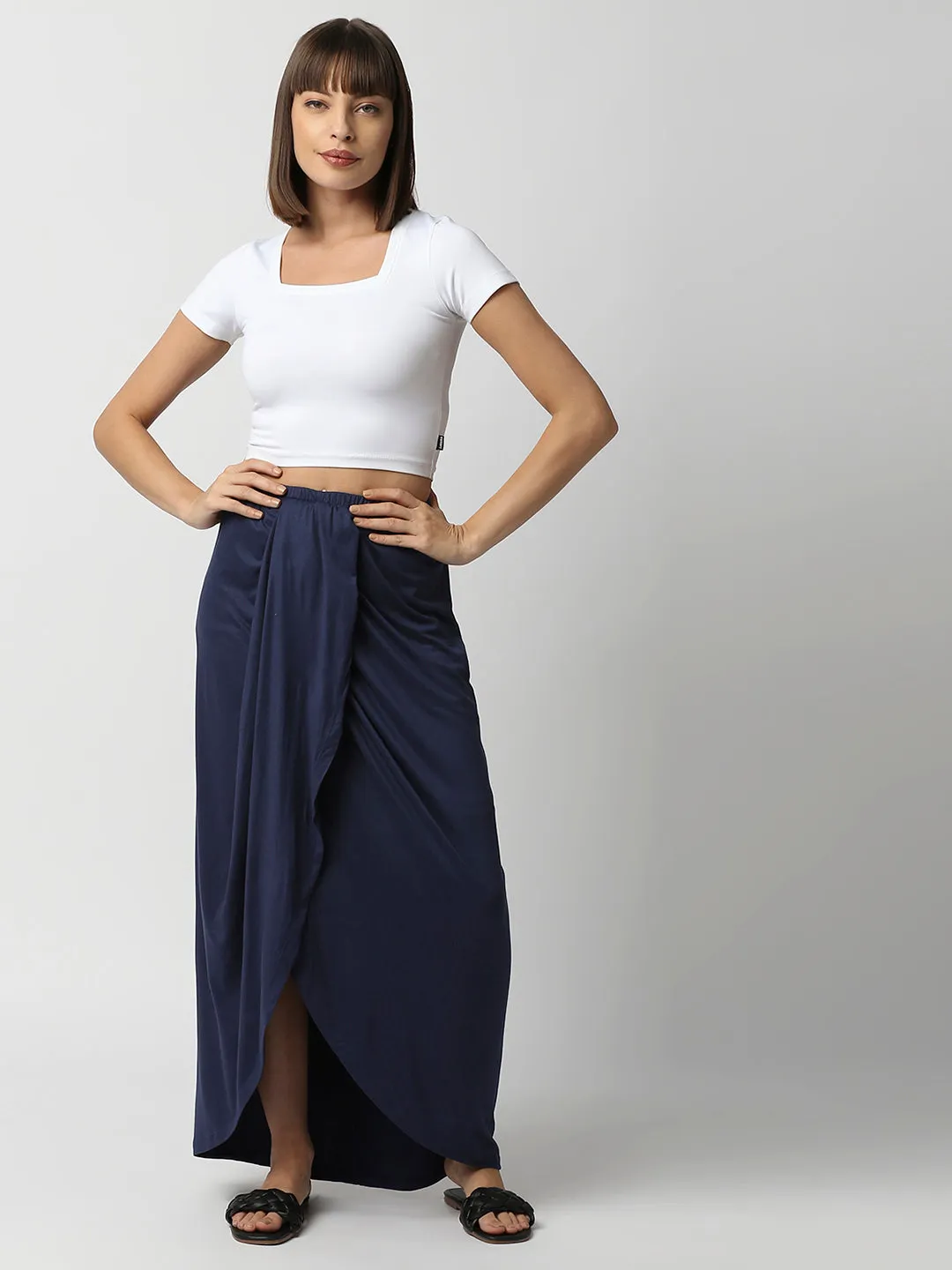 Disrupt Women Navy Blue Draped Skirt