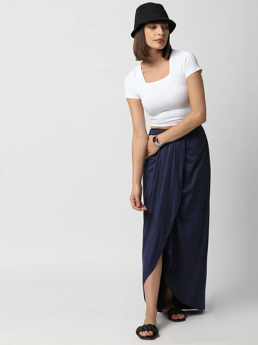 Disrupt Women Navy Blue Draped Skirt