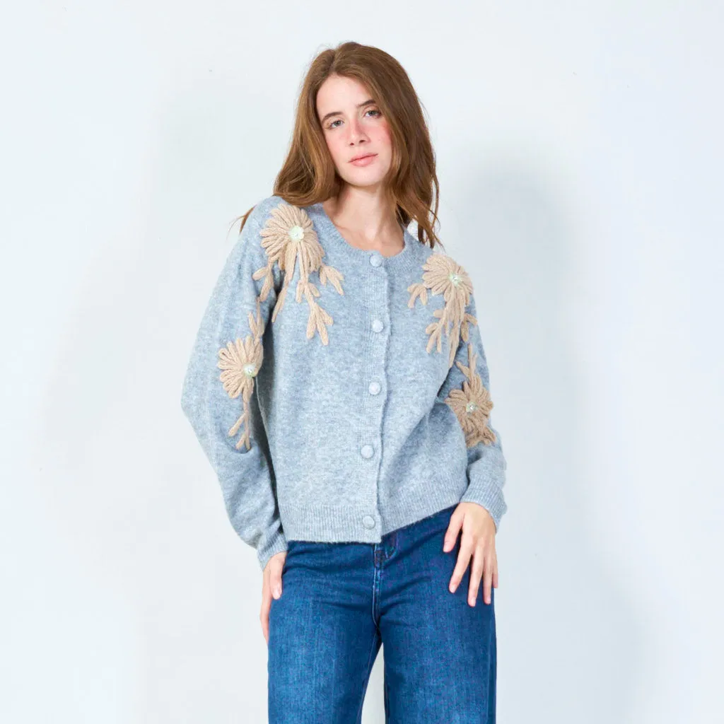 Embroidered floral button-up cardigan wholesale