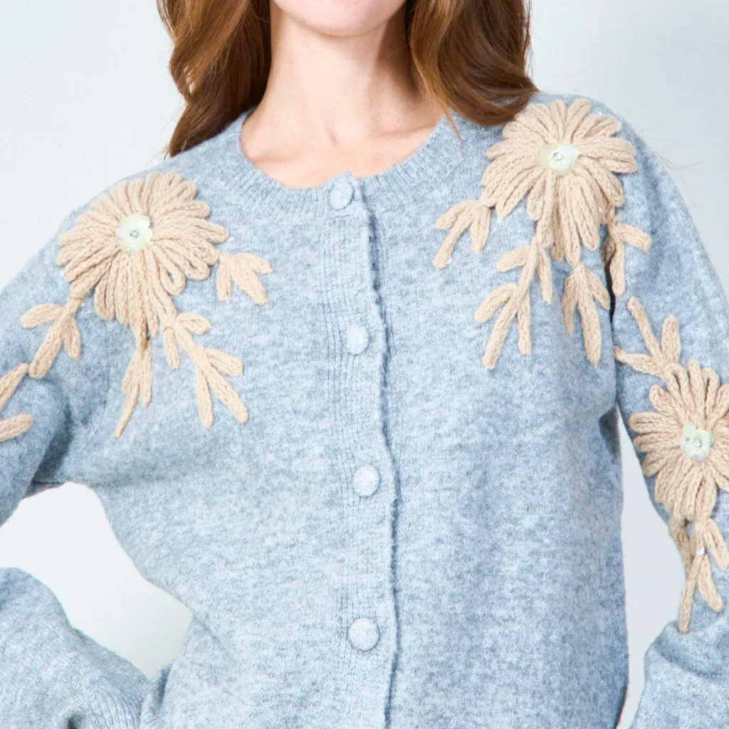 Embroidered floral button-up cardigan wholesale