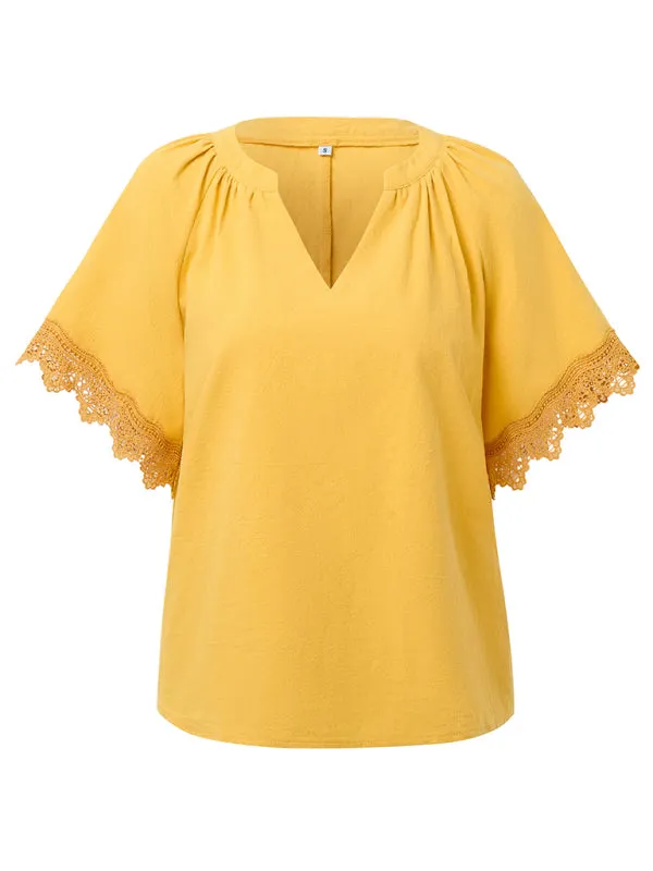 Essential Swiss Short Sleeves Blouse V-Neck Top