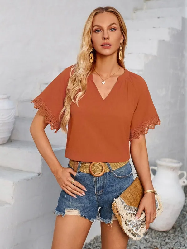 Essential Swiss Short Sleeves Blouse V-Neck Top