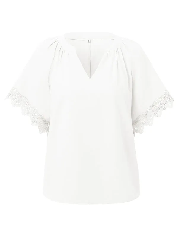 Essential Swiss Short Sleeves Blouse V-Neck Top