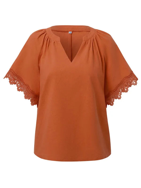 Essential Swiss Short Sleeves Blouse V-Neck Top