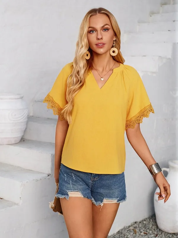 Essential Swiss Short Sleeves Blouse V-Neck Top