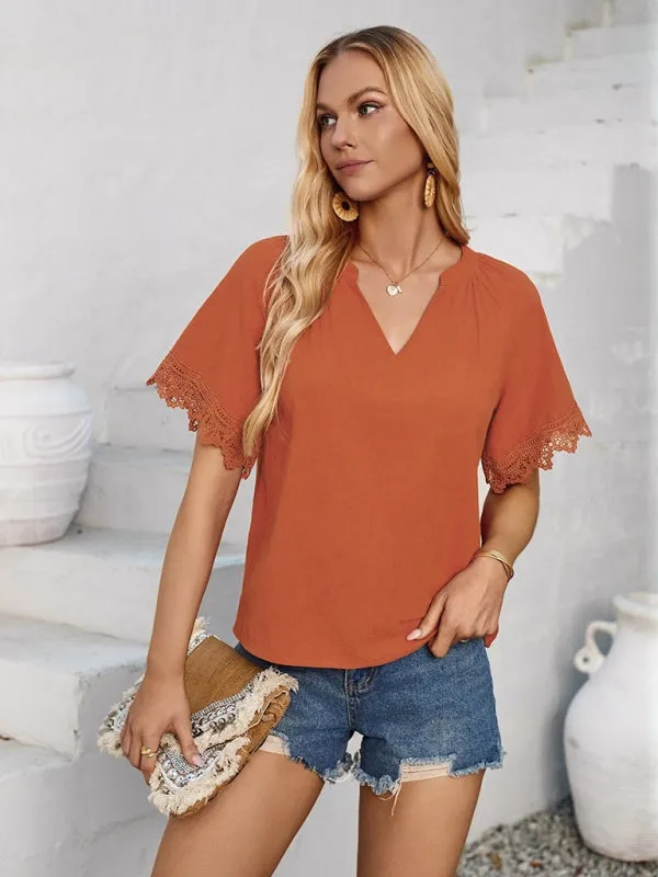 Essential Swiss Short Sleeves Blouse V-Neck Top