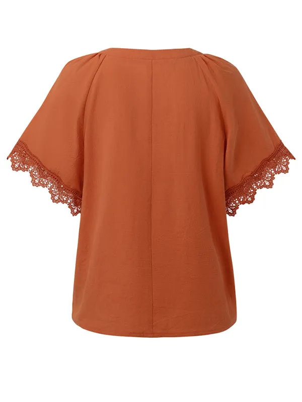 Essential Swiss Short Sleeves Blouse V-Neck Top