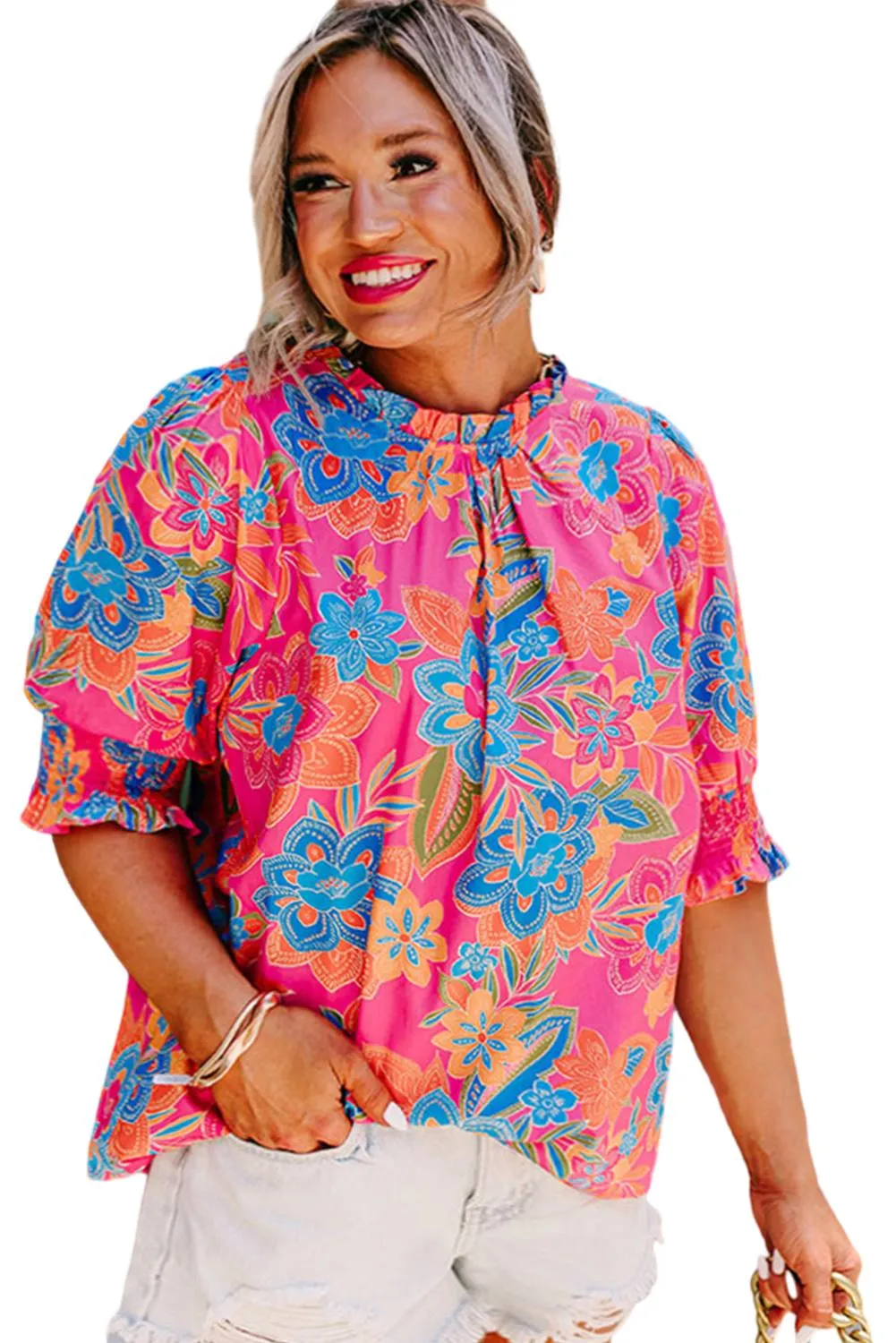 Floral Frilly Plus Size Blouse