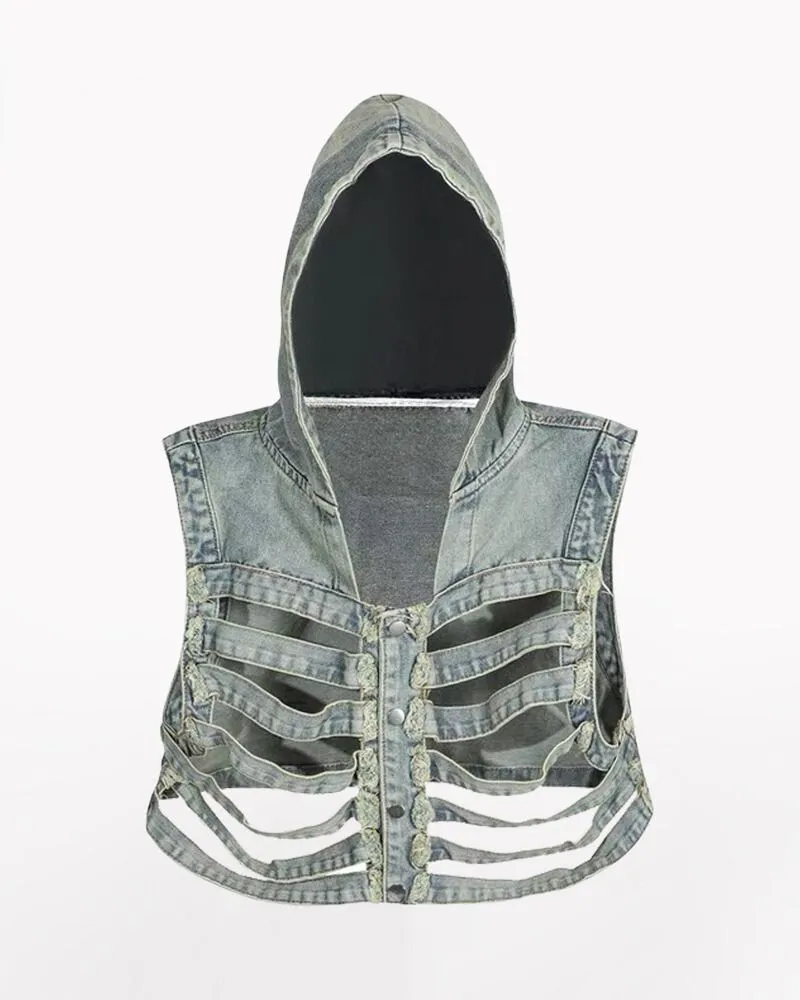 Functional Hollow Out Denim Vest