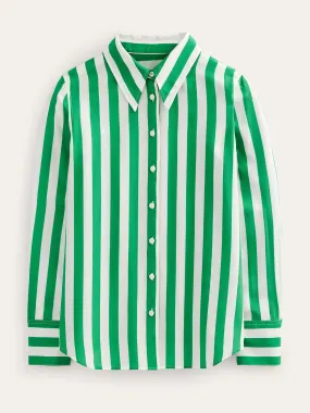 Green and white stripe silk shirt