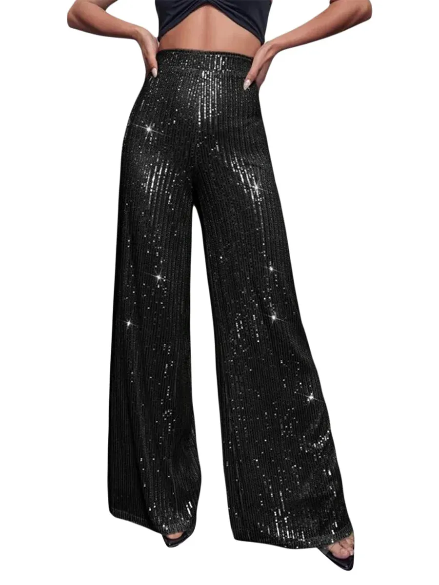 High Waist Sequin Flare Sparkly Bell-Bottom Trousers