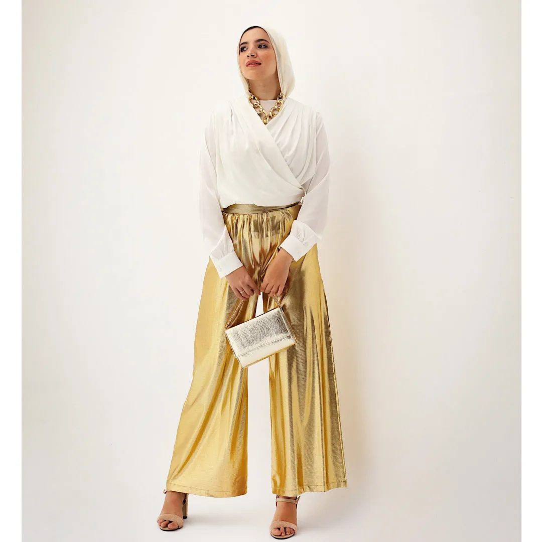 High waisted wide leg golden pants