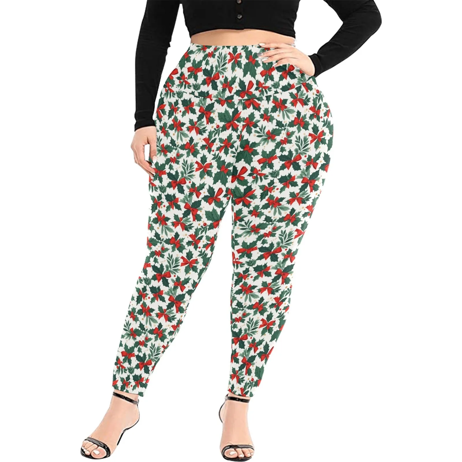 Holly Bow Women's Plus Size High Waited Leggings Women's High Waist Leggings(Plus Size)(ModelL45)