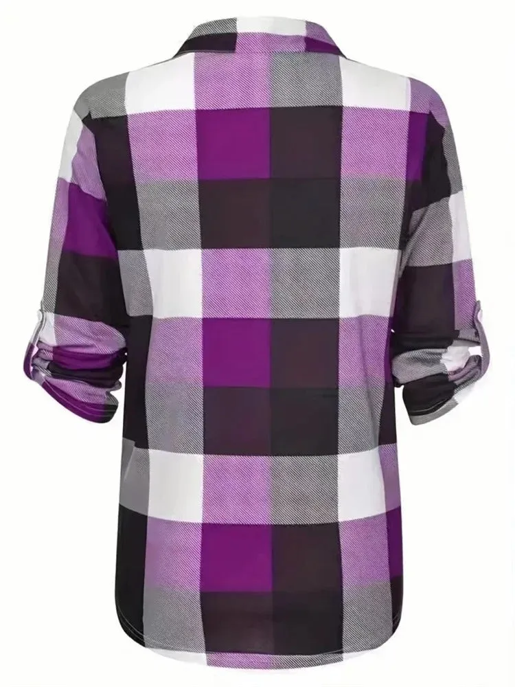 Imogen - Casual Plaid V-Neck Blouse for Women